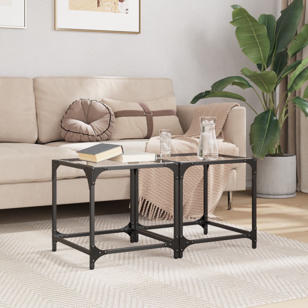 Mesas de centro c/ topo vidro transparente 2 pcs 40x40x40cm aço