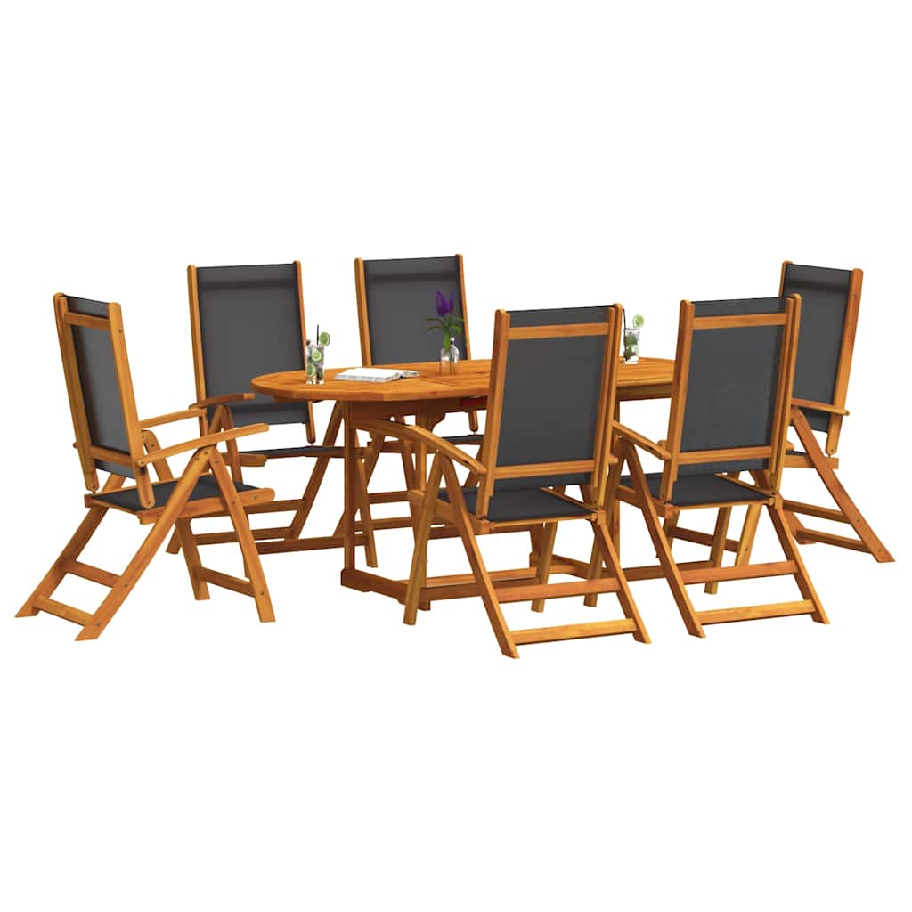7 Pcs conjunto de jantar para jardim acácia maciça e textilene