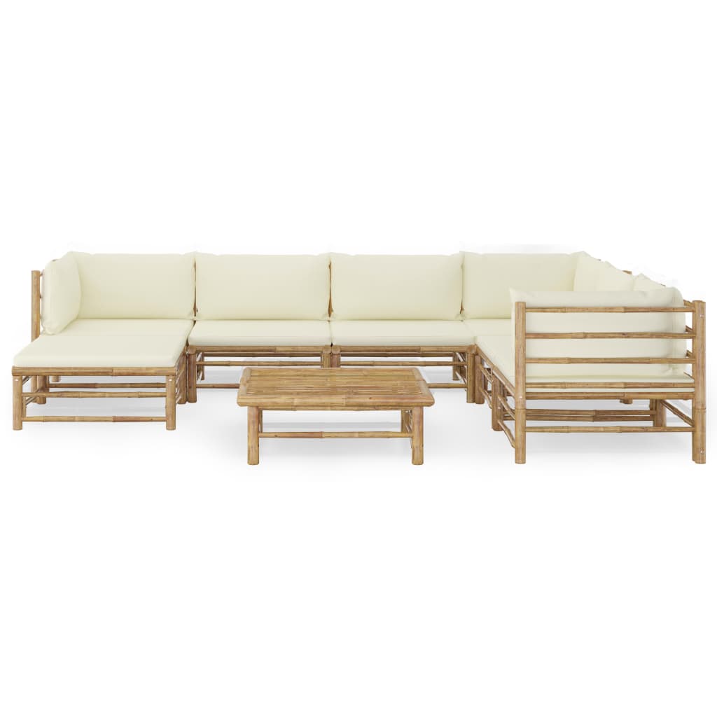 8 Pcs conj. lounge p/ jardim em bambu c/ almofadões branco nata
