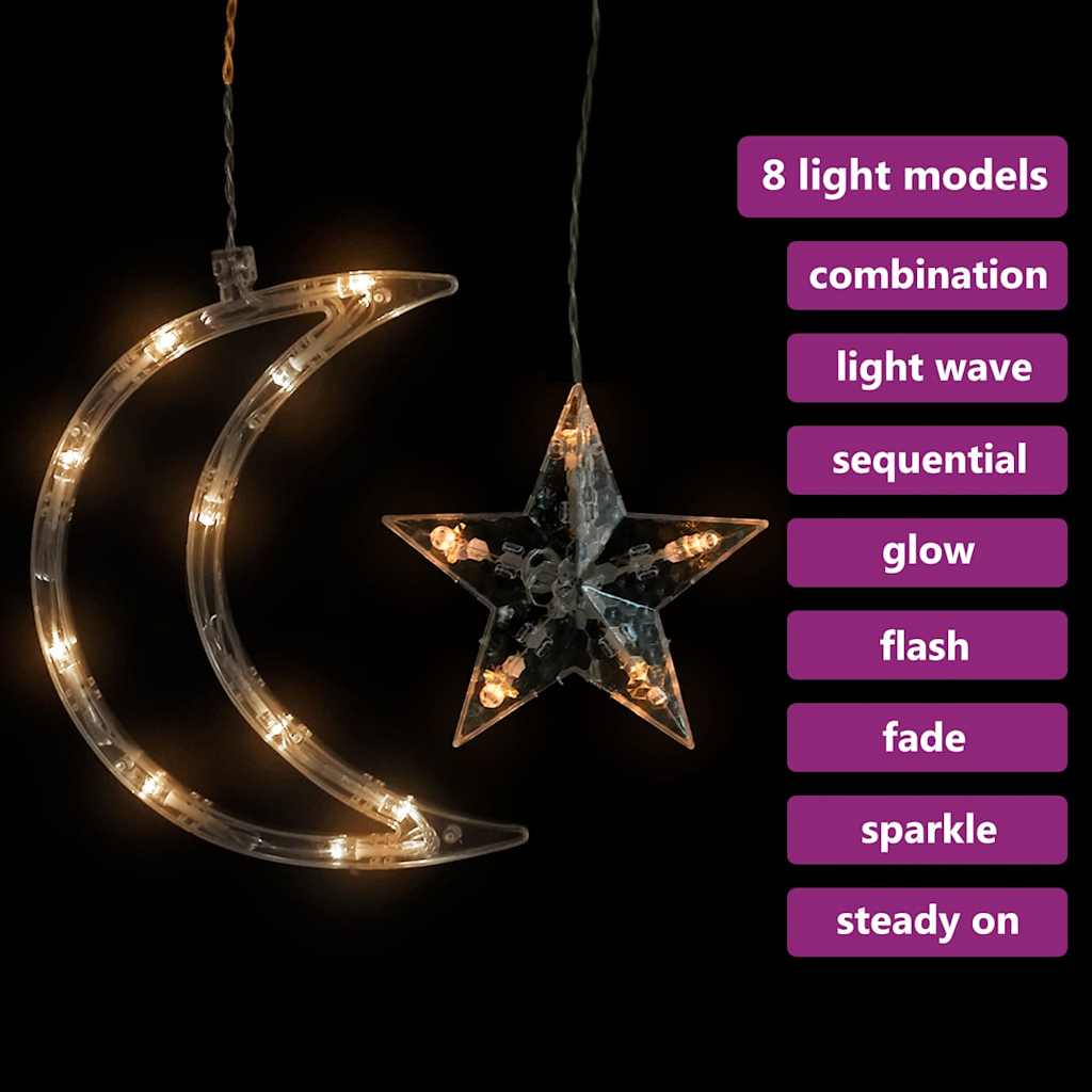 Luzes luas e estrelas c/ controlo remoto 138 leds branco quente