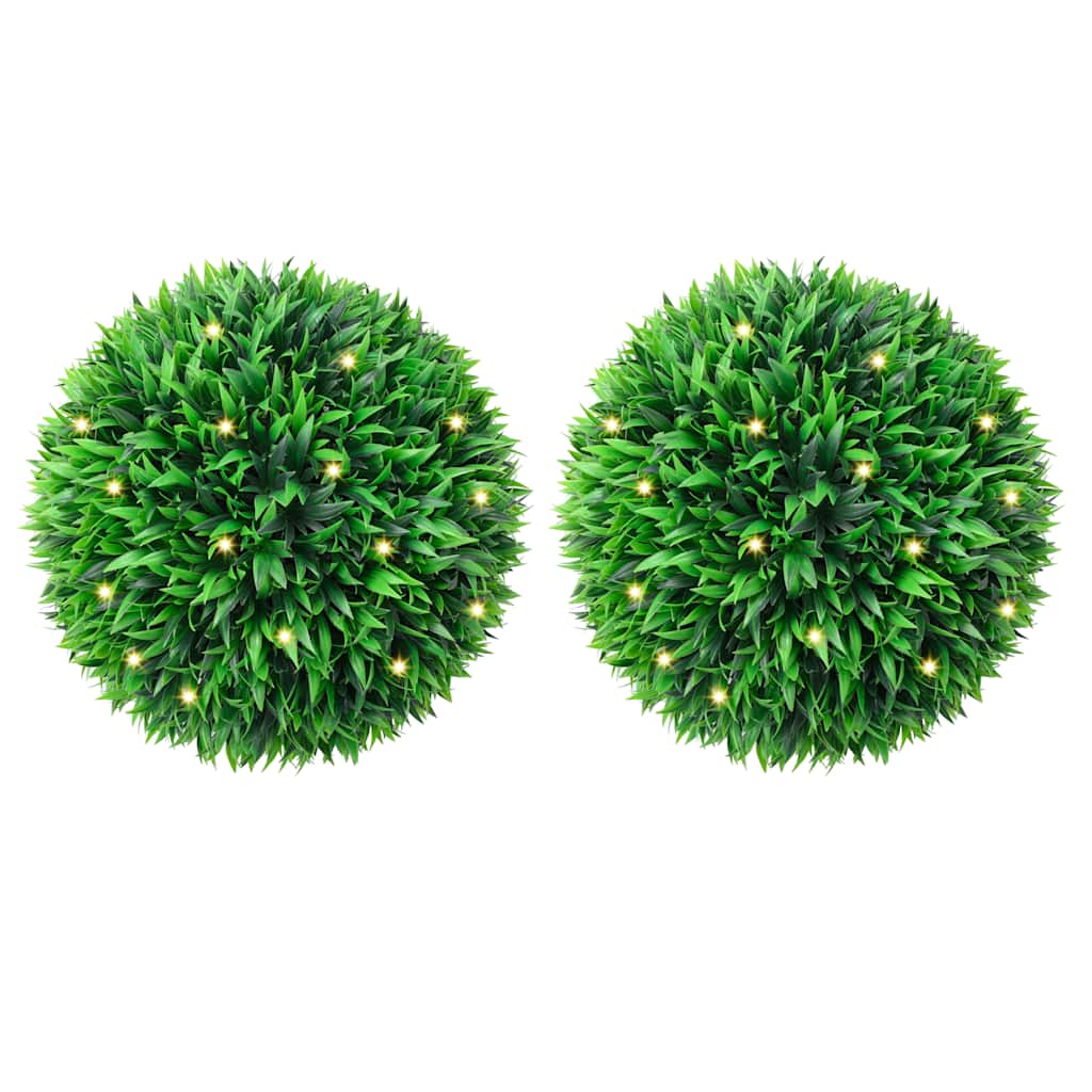 Bolas artificiais de buxo com luzes LED 2 pcs verde 38 cm