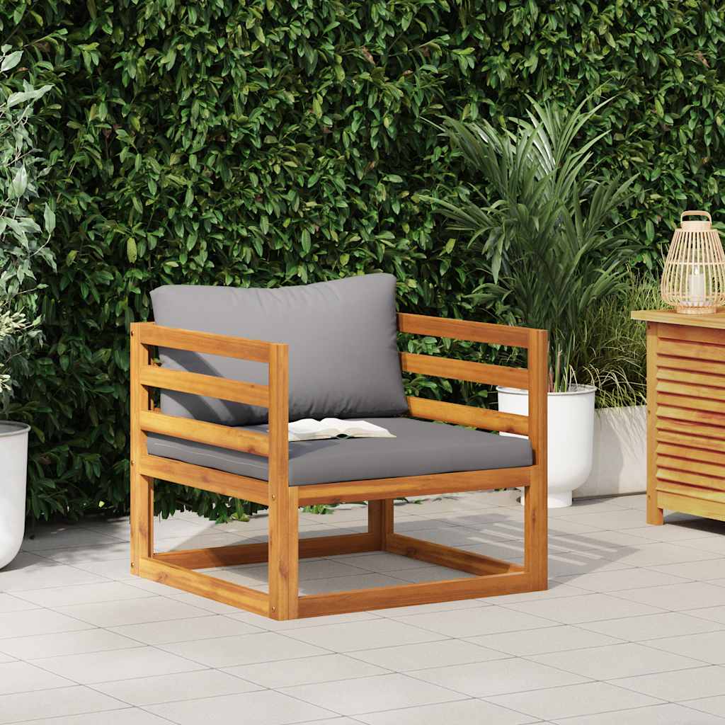Cadeira de jardim c/ almofadões cinzento-escuro acácia maciça