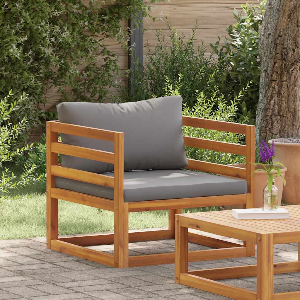 Cadeira de jardim c/ almofadões cinzento-escuro acácia maciça