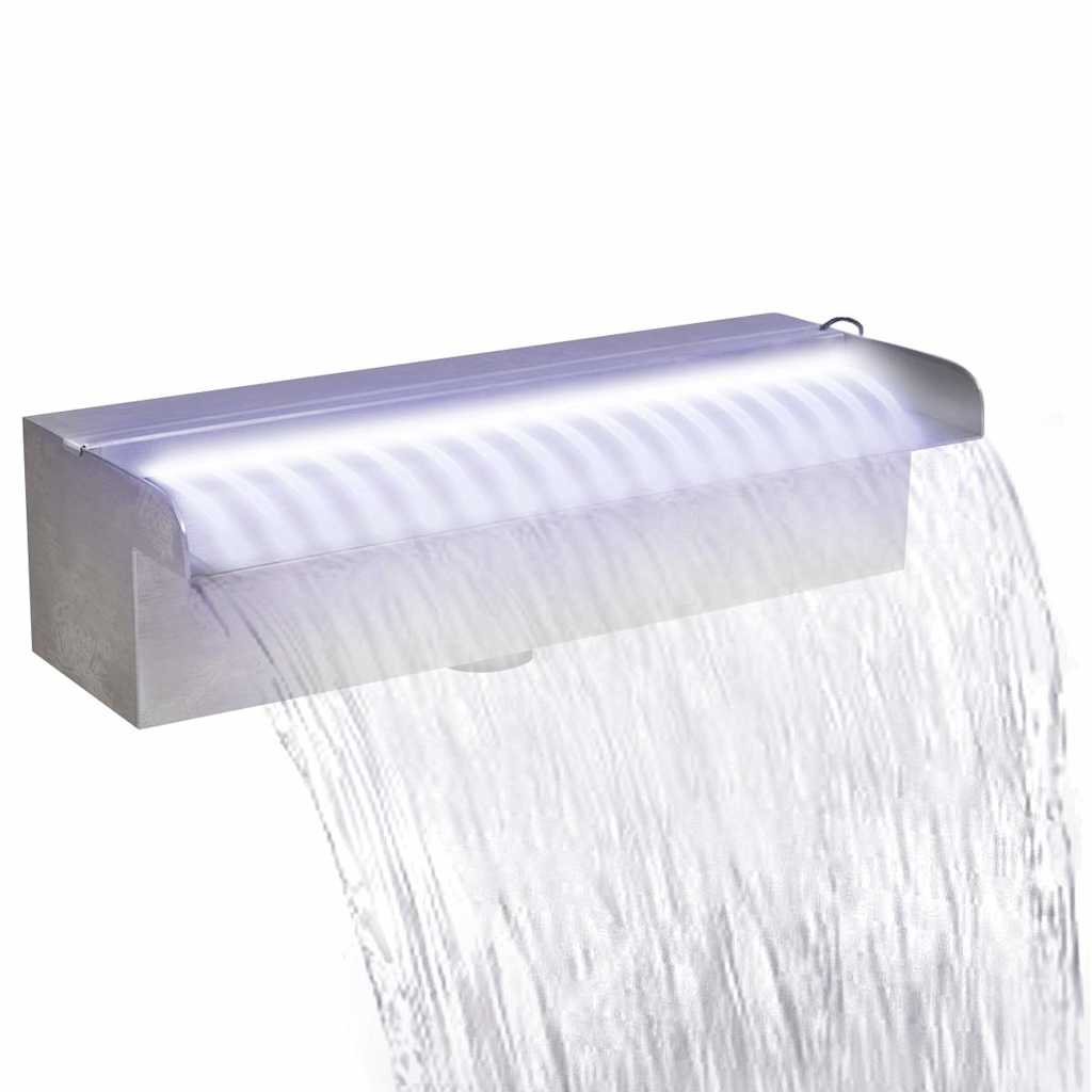 Fonte para piscina retangular com leds 30 cm aço inoxidável