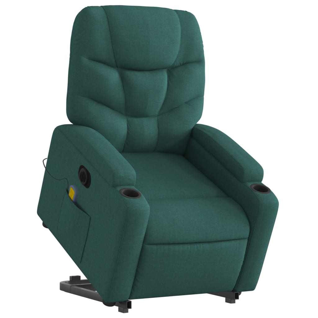 Poltrona elétrica elevatória massagens tecido verde-escuro
