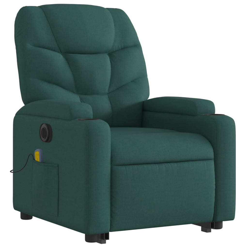 Poltrona elétrica elevatória massagens tecido verde-escuro