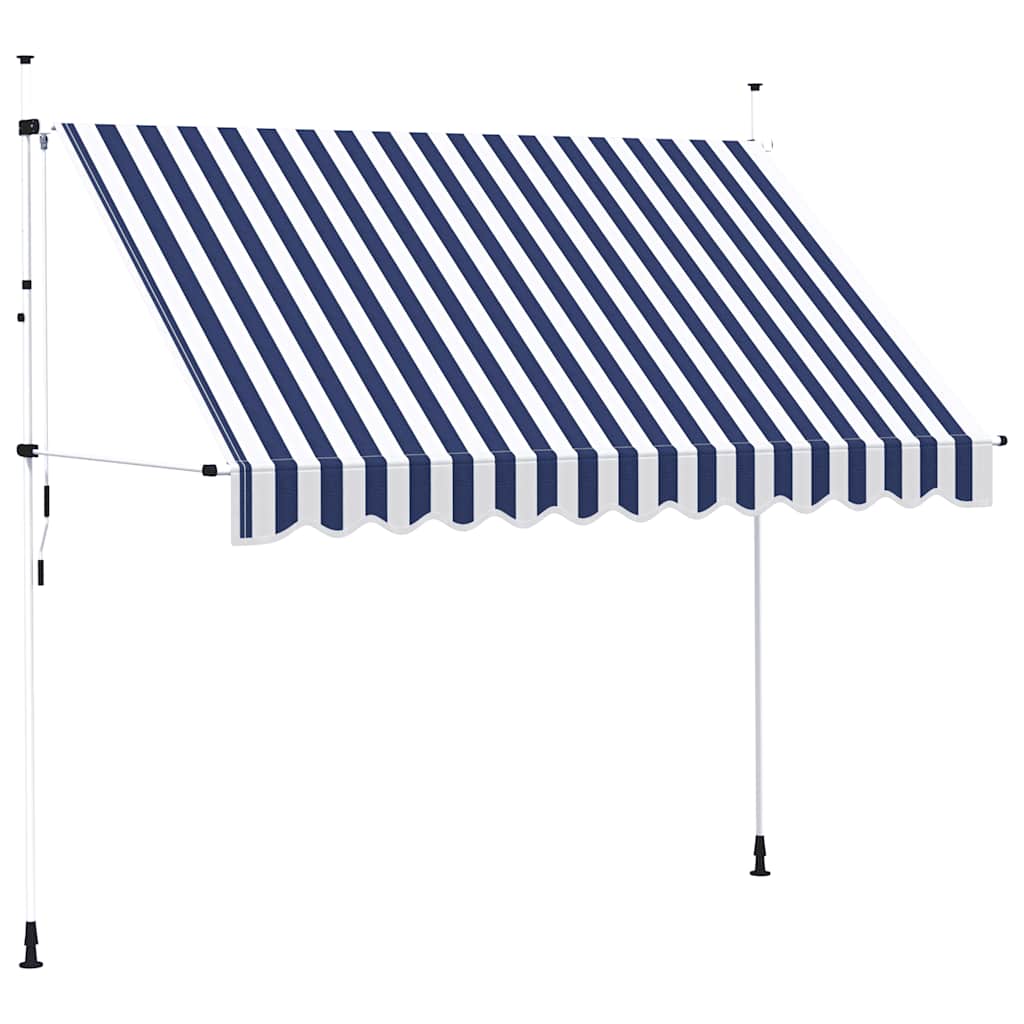 Toldo retrátil manual 300 cm riscas azuis e brancas
