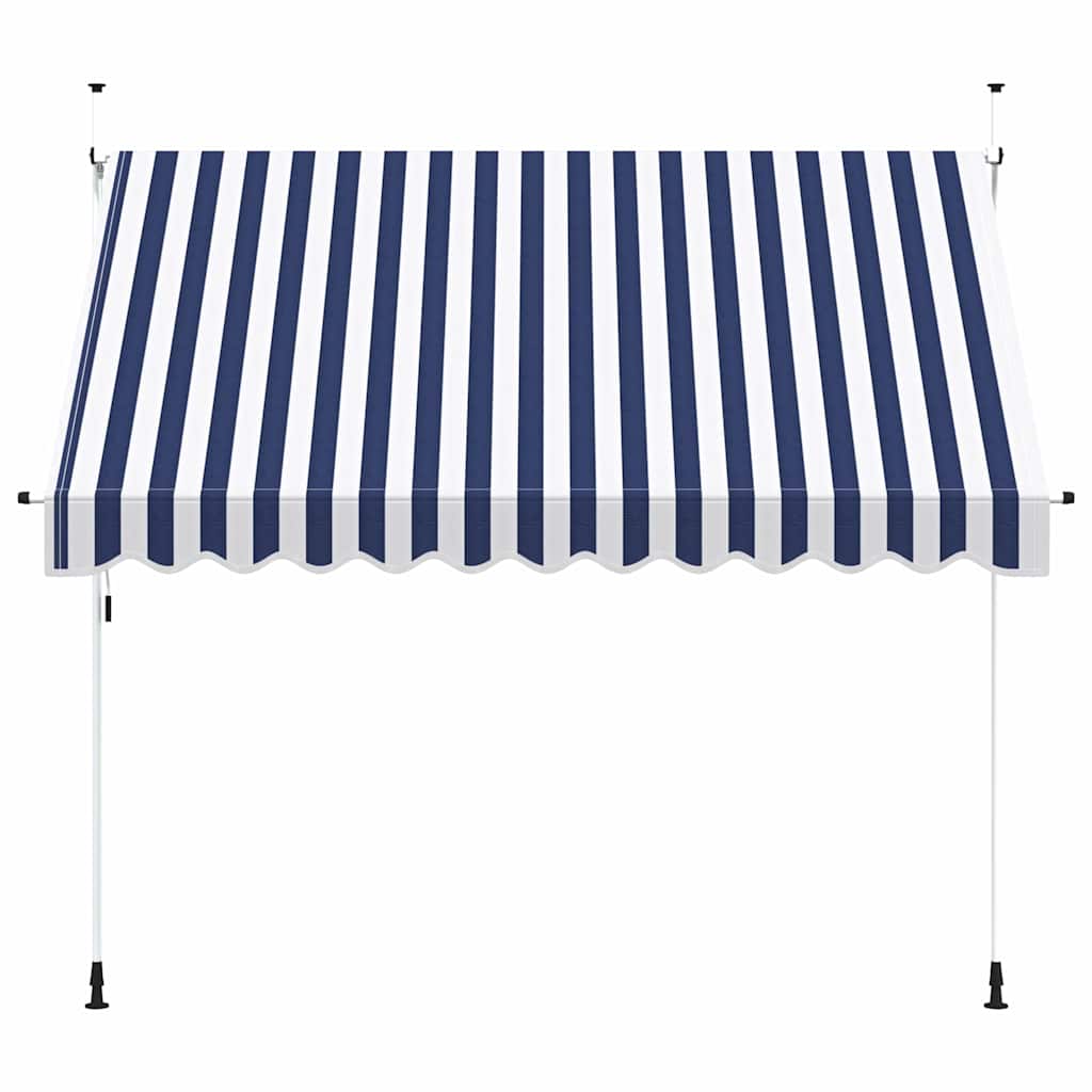 Toldo retrátil manual 300 cm riscas azuis e brancas