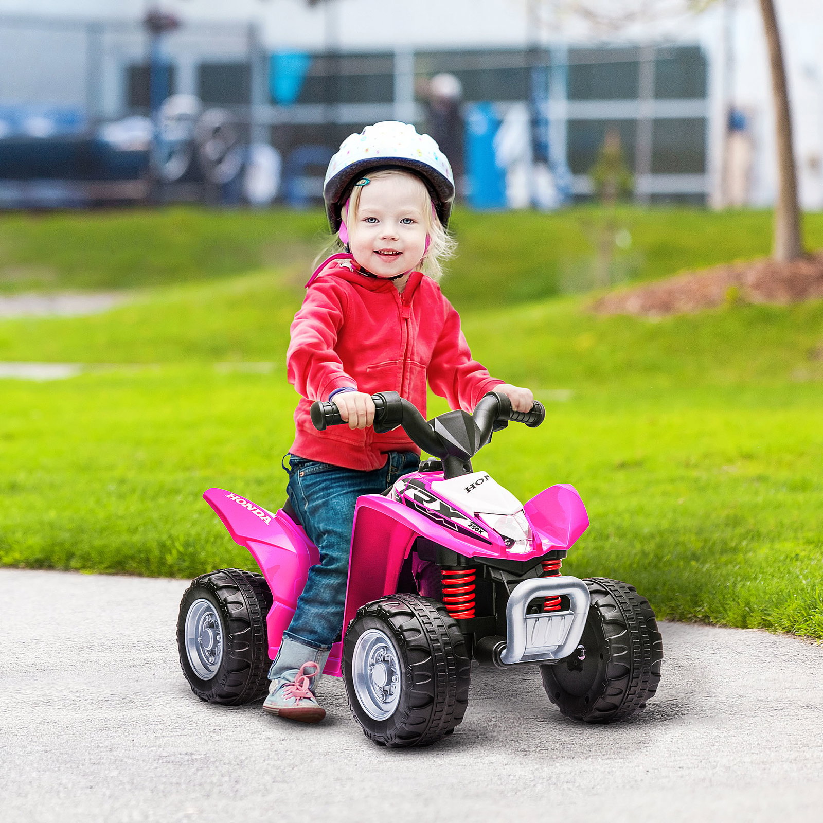 Quadriciclo elétrico honda para crianças de 18-36 meses quadriciclo elétrico infantil a bateria 6v com faróis LED buzina velocidade de 2,8km/h e avance 65,5x35,5x43,5cm rosa