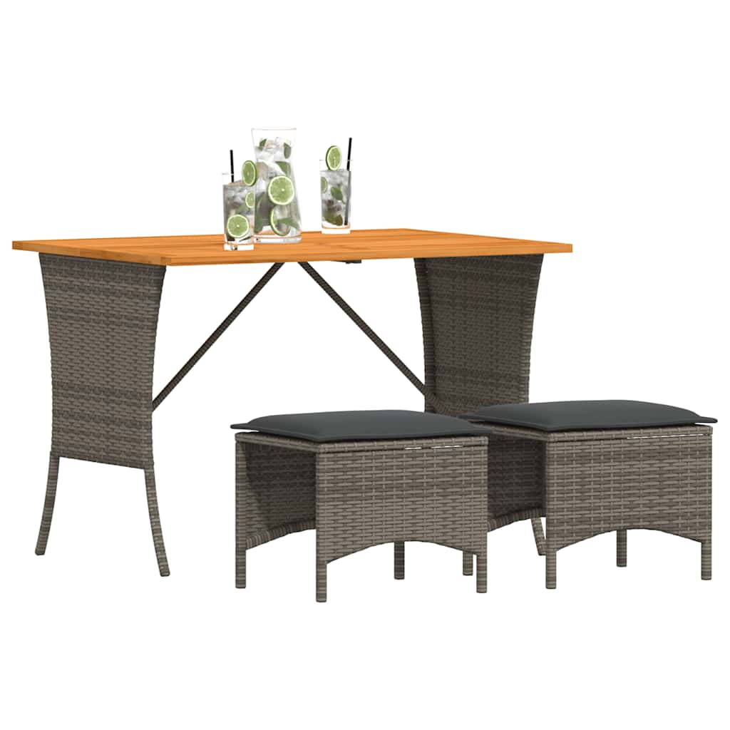 3 Pcs conjunto de jantar p/ jardim c/ almofadões vime PE cinza