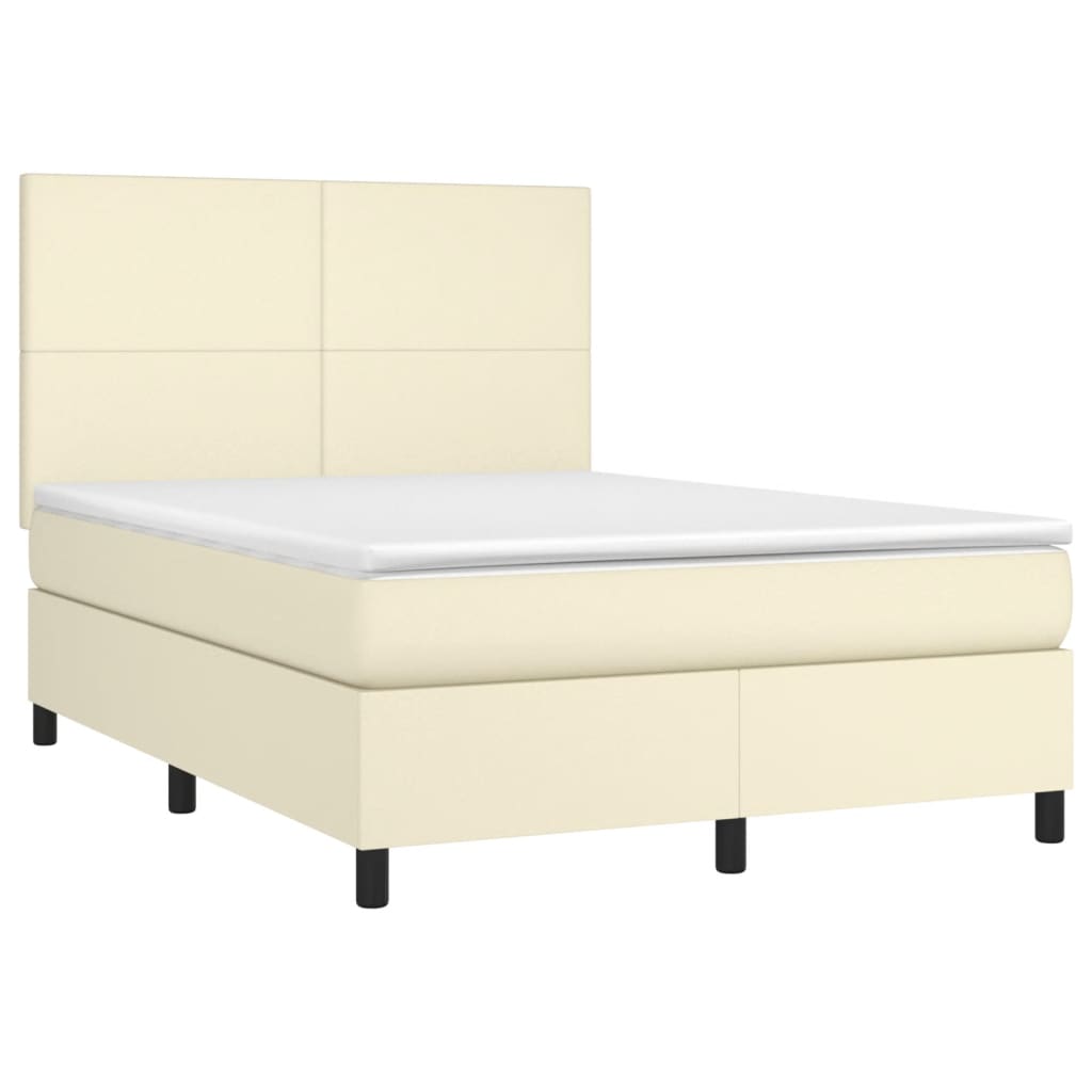 Cama com molas/colchão 140x190 cm couro artificial cor creme