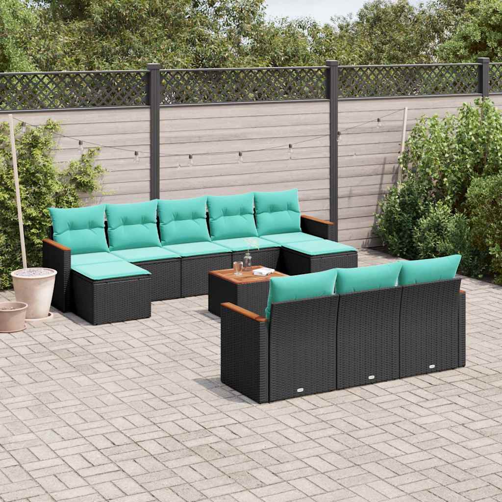 Conjunto de sofá de jardim com 11 peças e almofadas em rattan sintético preto