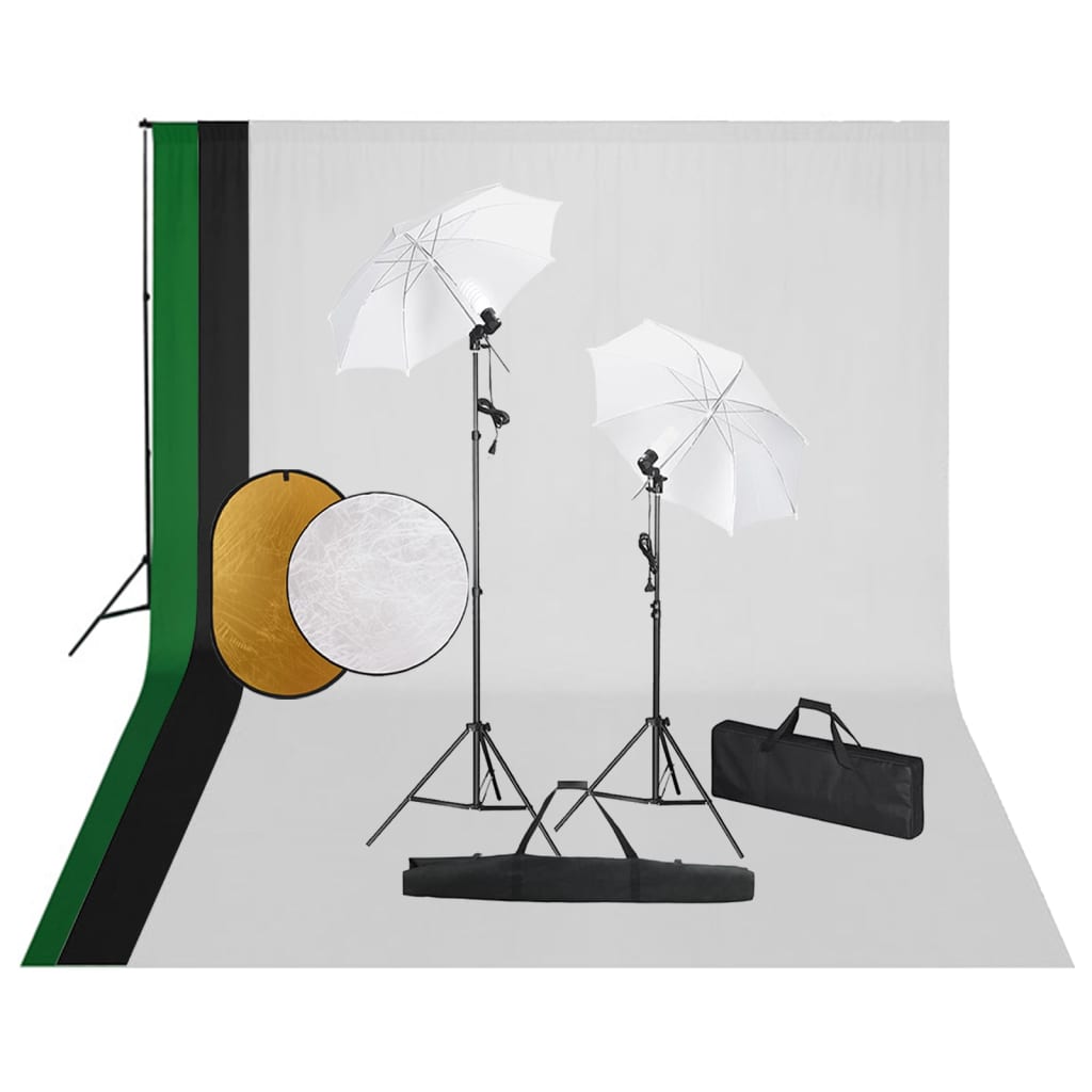 Kit de estúdio fotográfico com lâmpadas/fundo/refletor