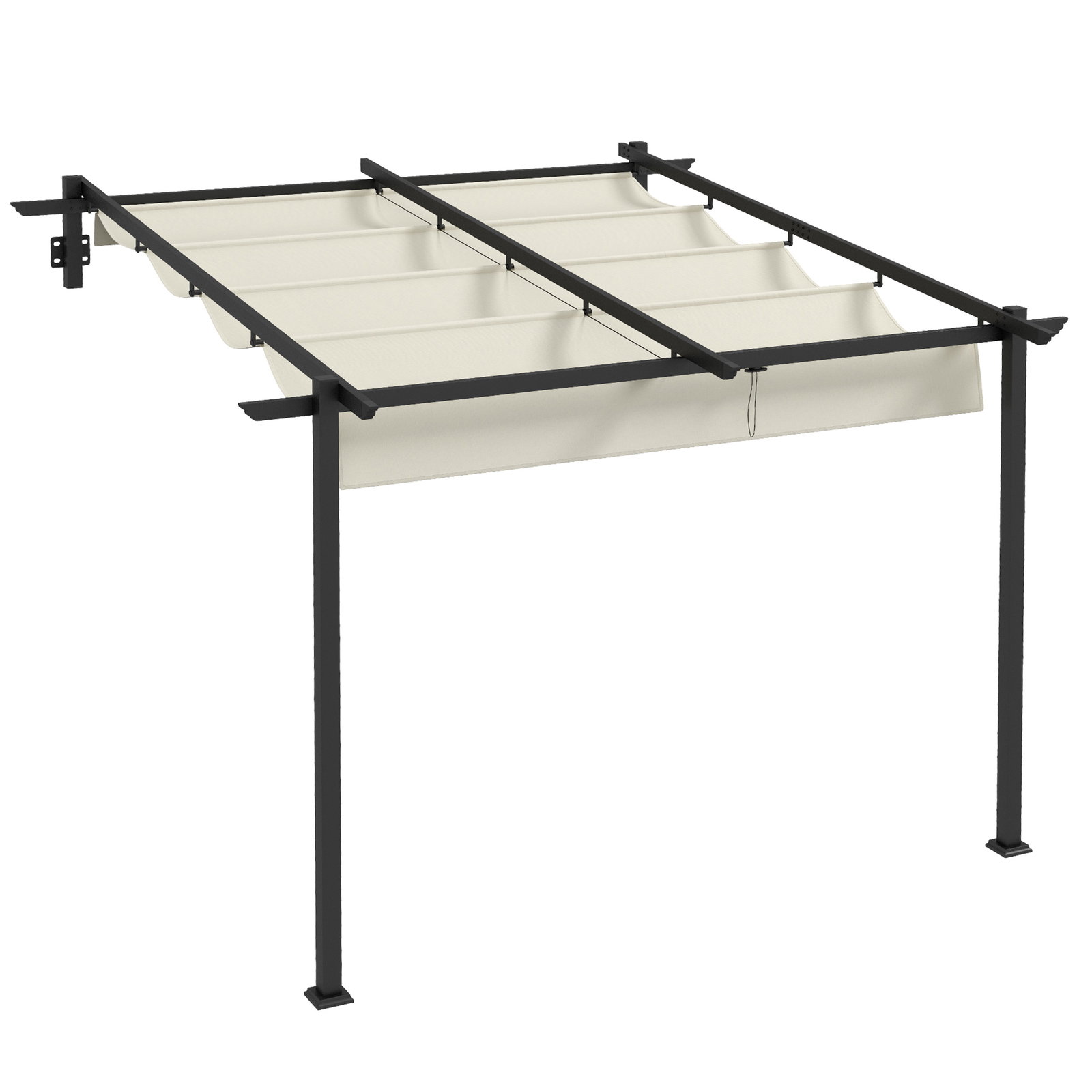 Pérgola de parede 3x3 m pérgola de jardim com teto retrátil de poliéster e estrutura de aço creme e cinza escuro