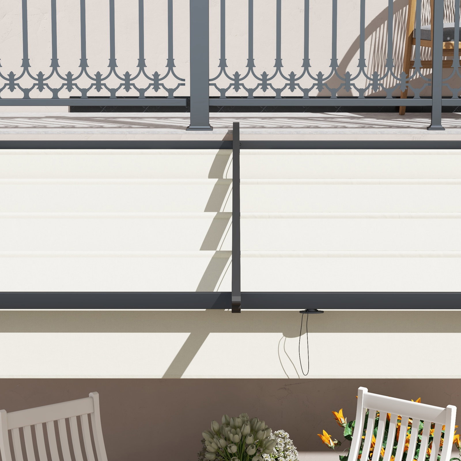 Pérgola de parede 3x3 m pérgola de jardim com teto retrátil de poliéster e estrutura de aço creme e cinza escuro