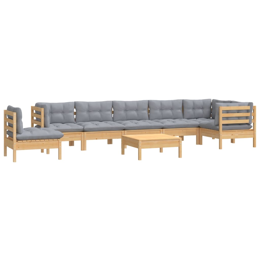 9 Pcs conjunto lounge de jardim + almofadões cinza pinho maciço