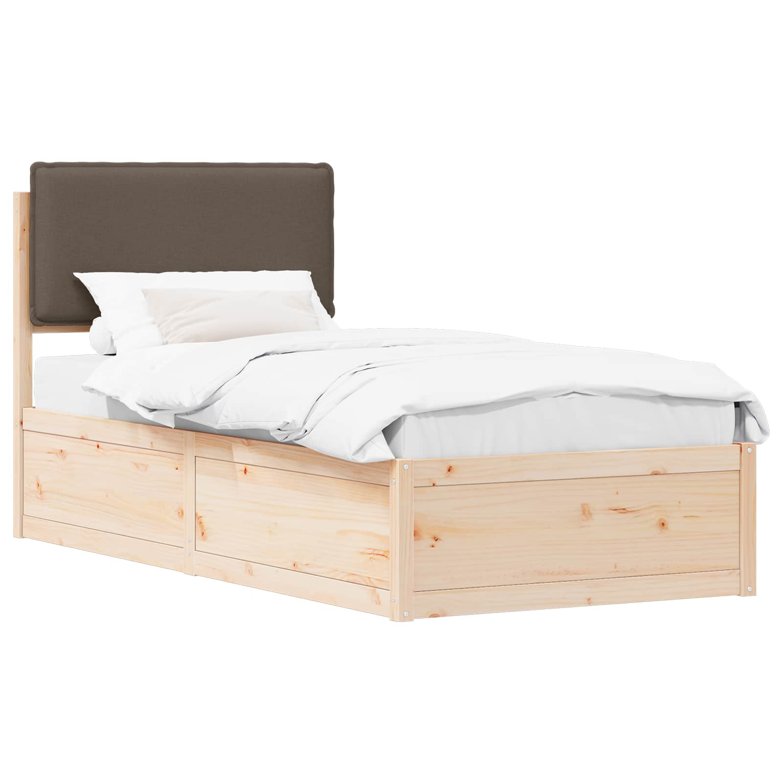 Estrutura de cama com cabeceira estofada cinzento-acastanhado