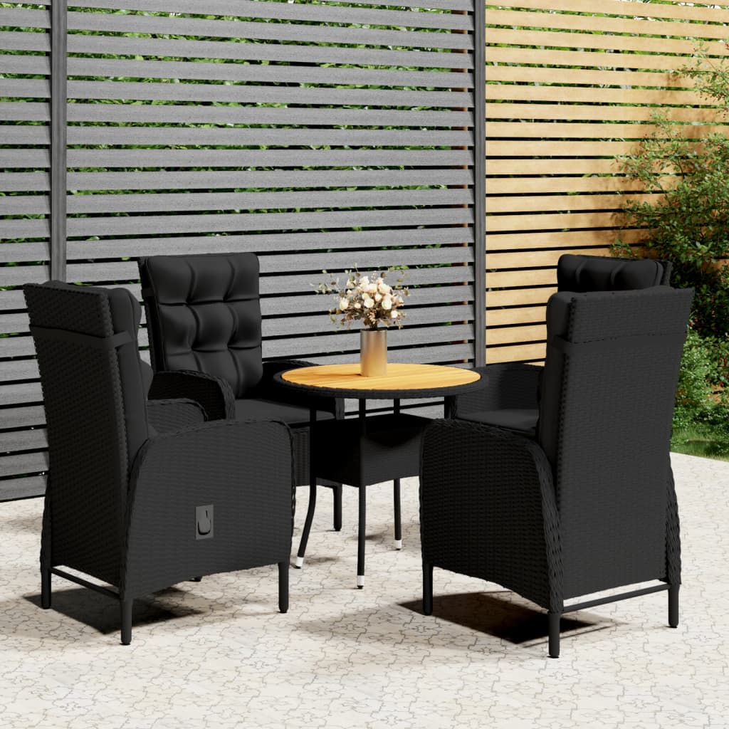 5 Pcs conjunto de bistrô para jardim vime PE preto