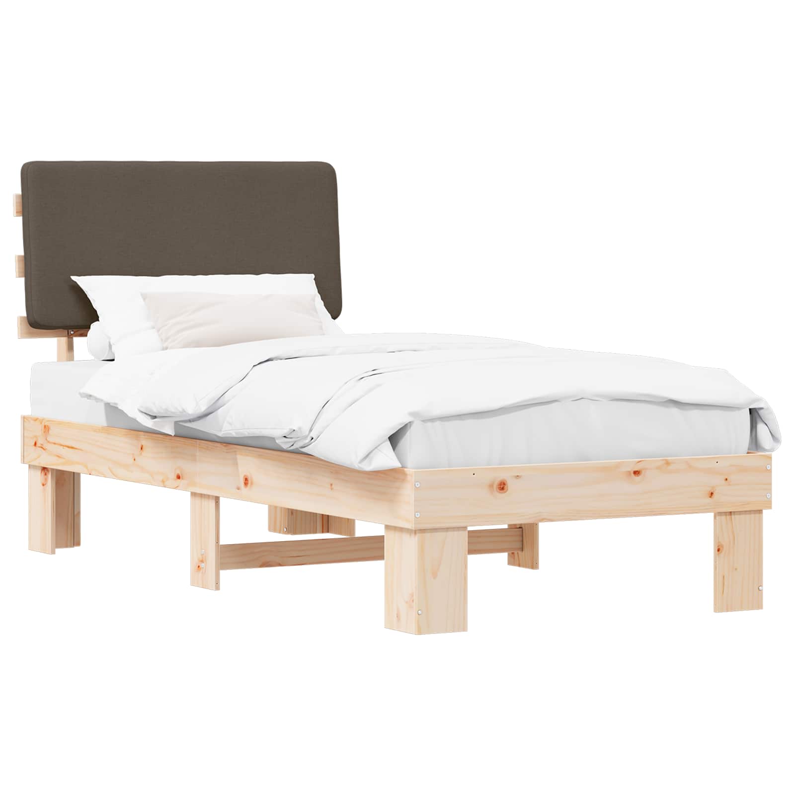 Estrutura de cama com cabeceira estofada cinzento-acastanhado