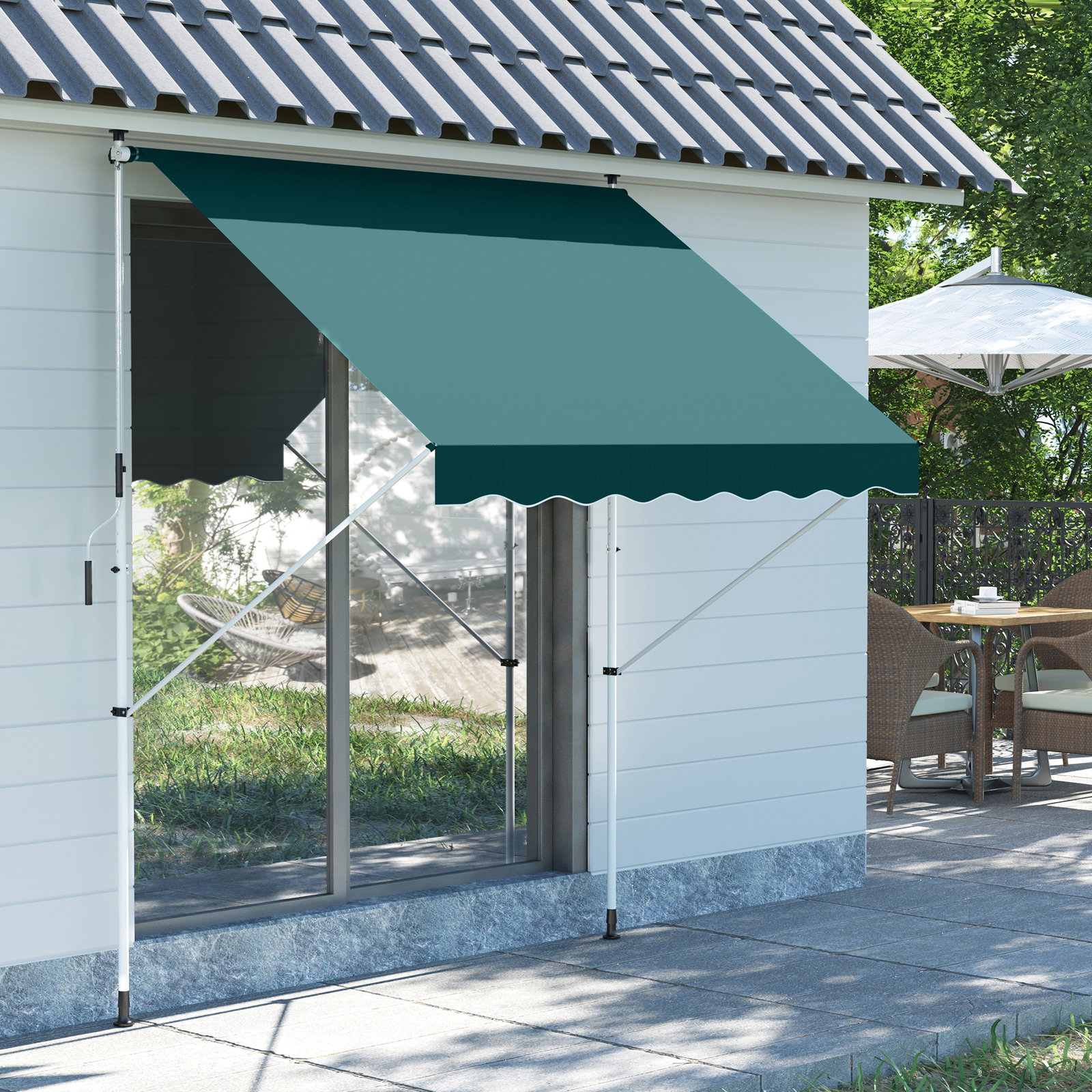 Toldo manual retrátil 200x150 cm com manivela de alumínio ângulo ajustável proteção solar para varanda jardim pátio verde
