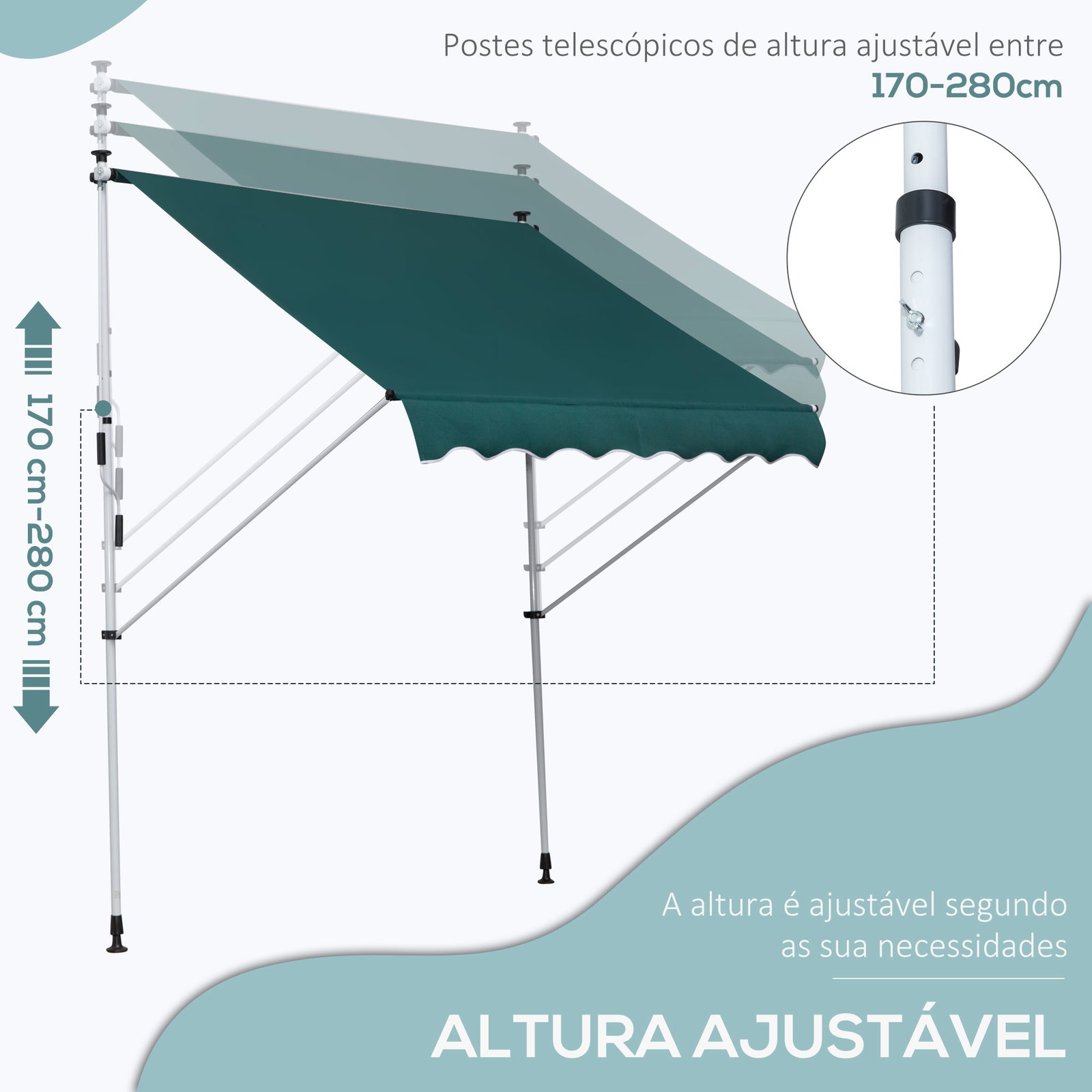 Toldo manual retrátil 200x150 cm com manivela de alumínio ângulo ajustável proteção solar para varanda jardim pátio verde