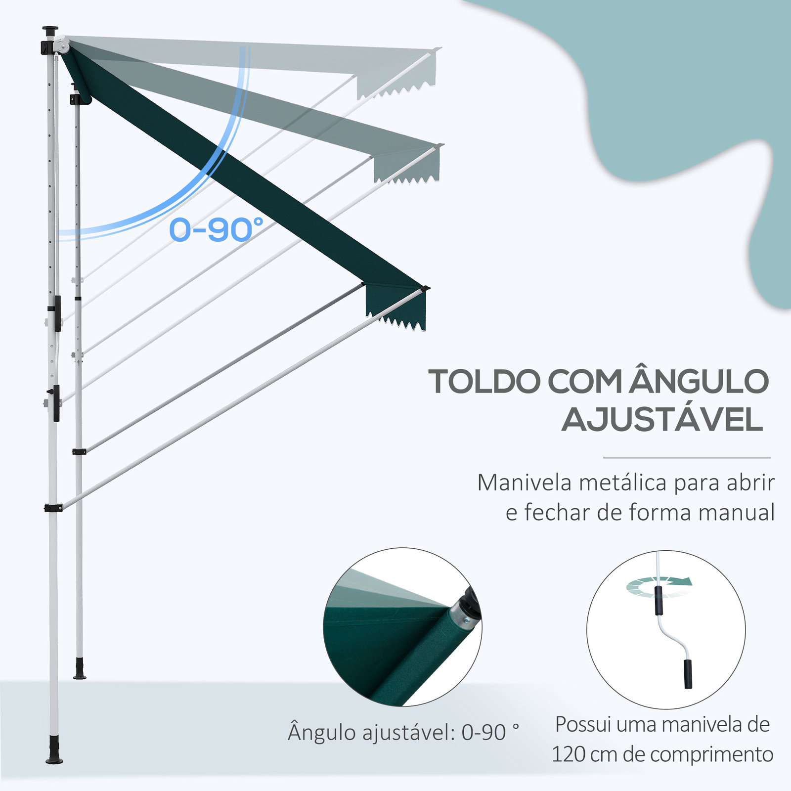 Toldo manual retrátil 200x150 cm com manivela de alumínio ângulo ajustável proteção solar para varanda jardim pátio verde