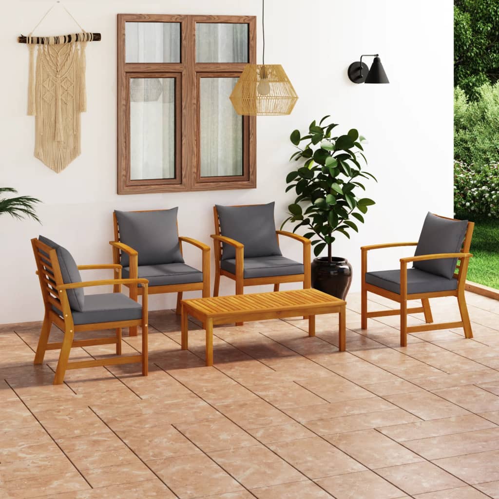 5 Pcs conjunto lounge de jardim c/ almofadões acácia maciça