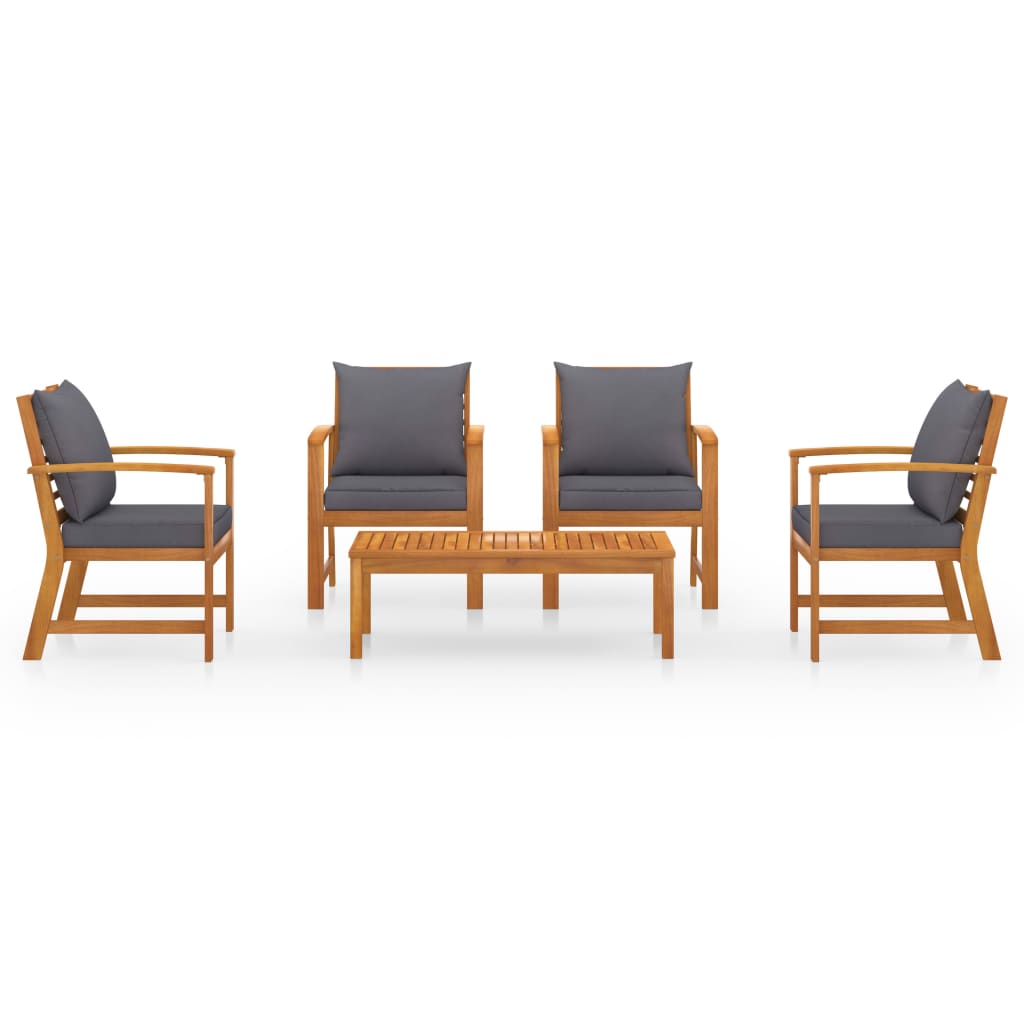 5 Pcs conjunto lounge de jardim c/ almofadões acácia maciça