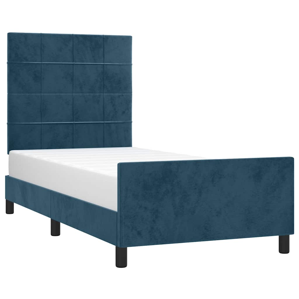 Estrutura de cama sem colchão 90x200 cm veludo azul-escuro