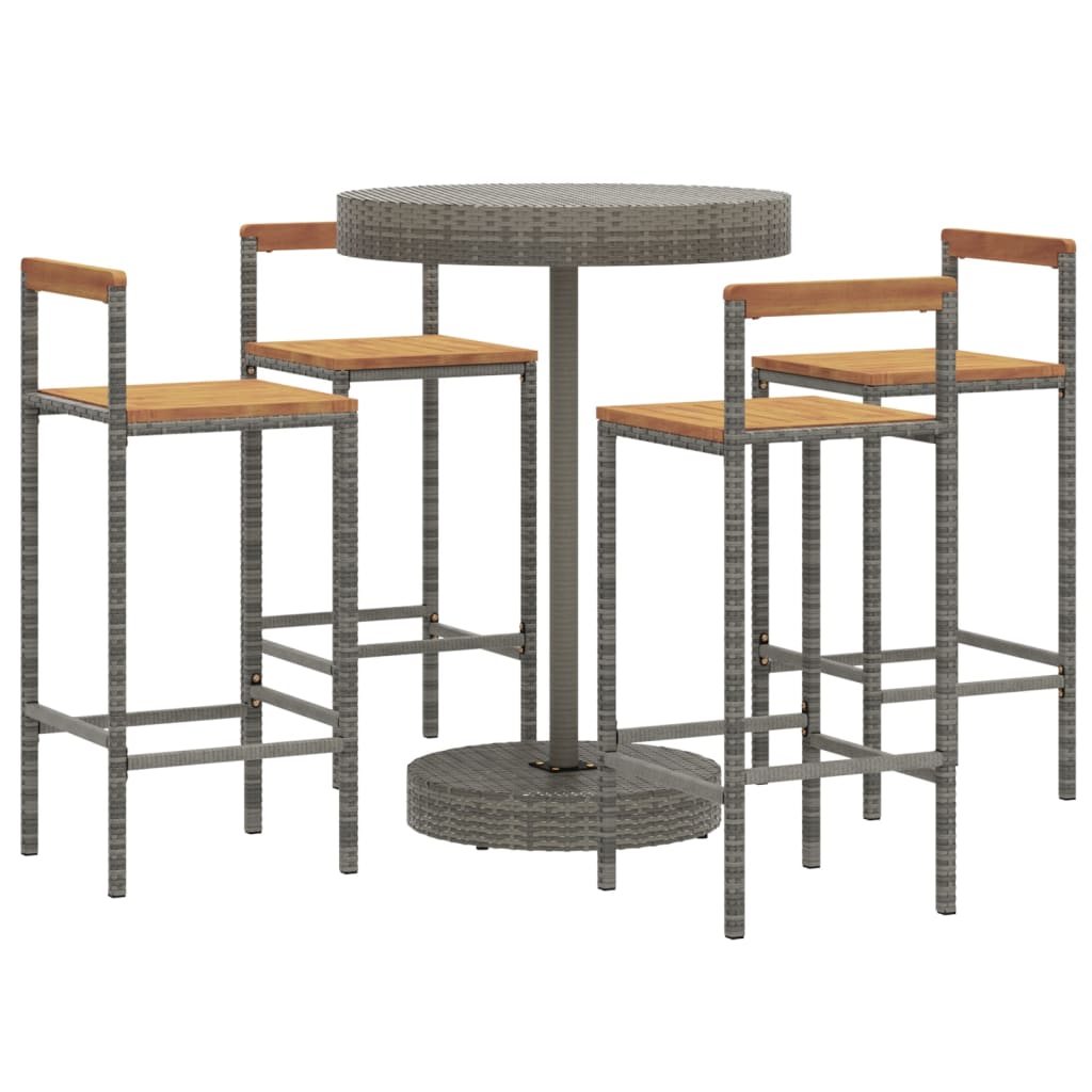 5 Pcs conjunto de bar p/ jardim vime PE/acácia maciça cinzento