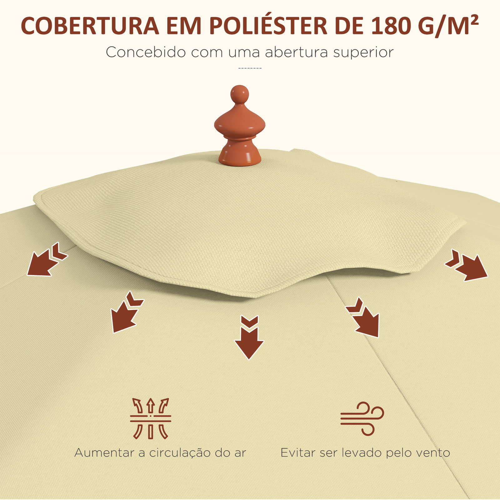 Chapéu de sol de jardim 200x150x235cm chapéu de sol inclinável com polia duplo teto e mastro desmontável de madeira bege