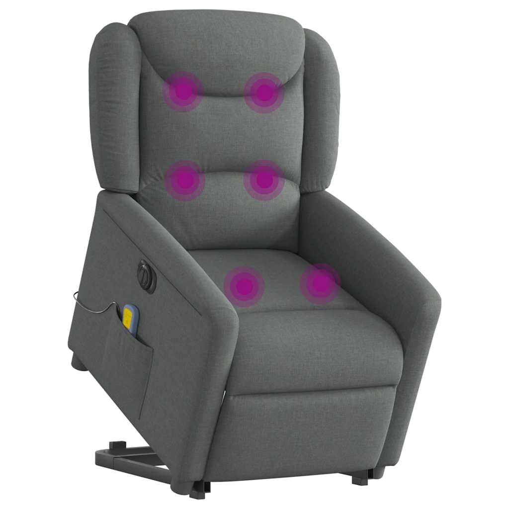 Poltrona elétrica elevatória massagens tecido cinzento-escuro