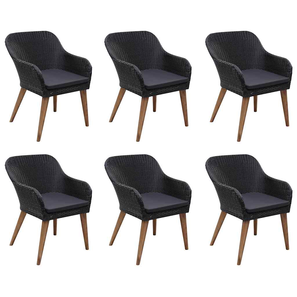 7 Pcs conjunto de jantar para jardim vime PE preto