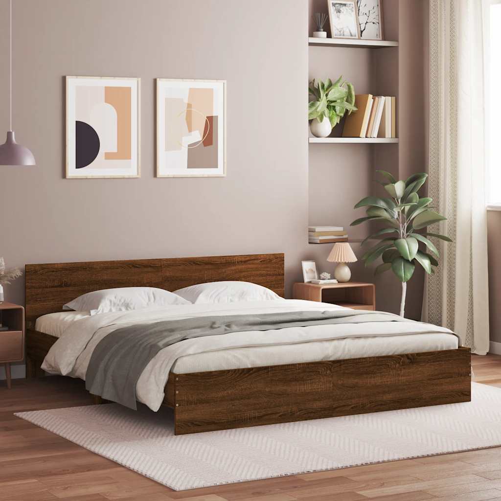 Estrutura de cama com cabeceira 200x200 cm carvalho castanho