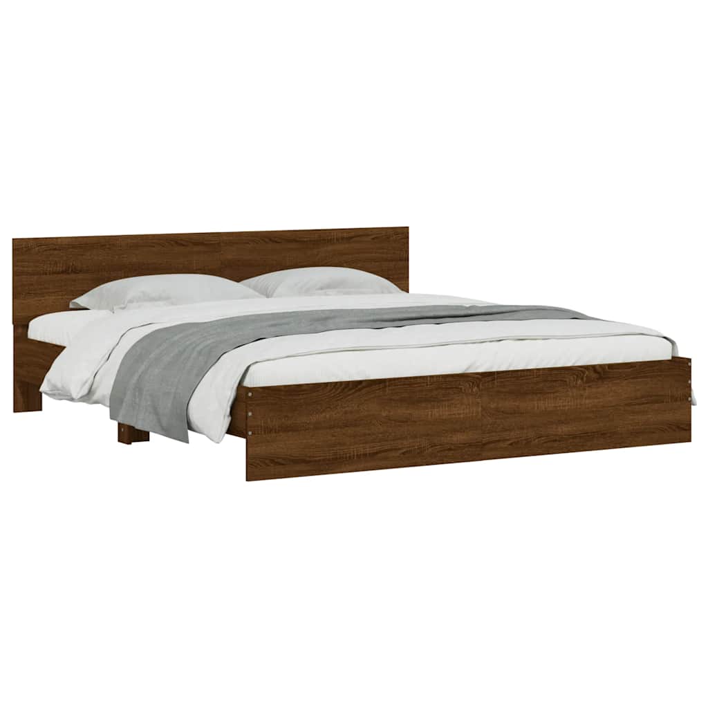 Estrutura de cama com cabeceira 200x200 cm carvalho castanho