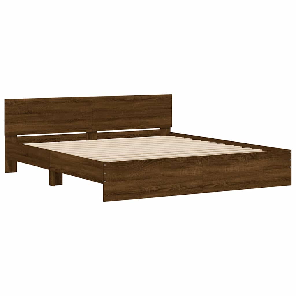 Estrutura de cama com cabeceira 200x200 cm carvalho castanho