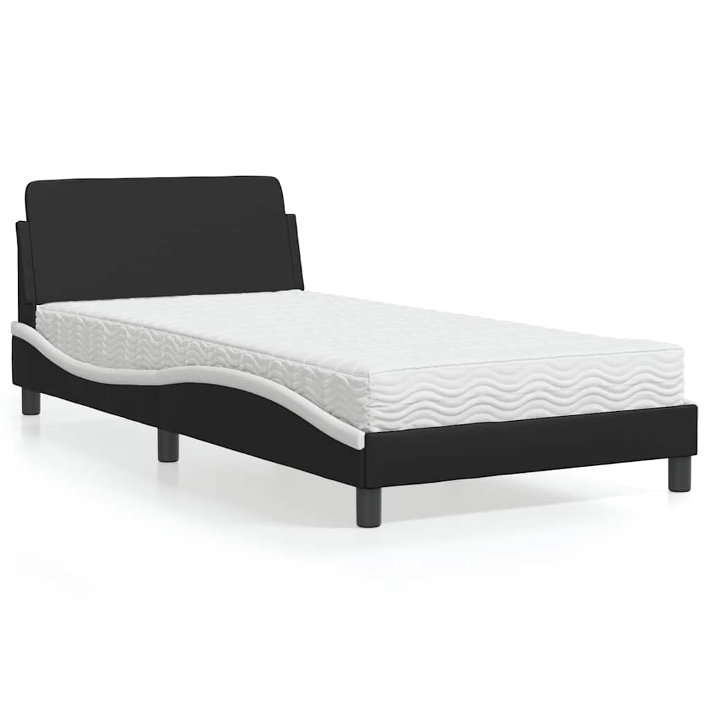 Cama com colchão dover 100x200 cm couro artificial preto e branco