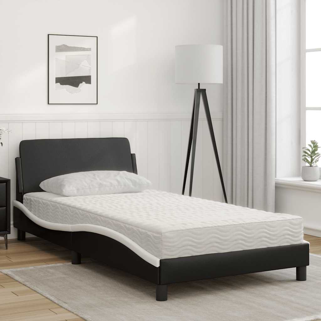 Cama com colchão dover 100x200 cm couro artificial preto e branco