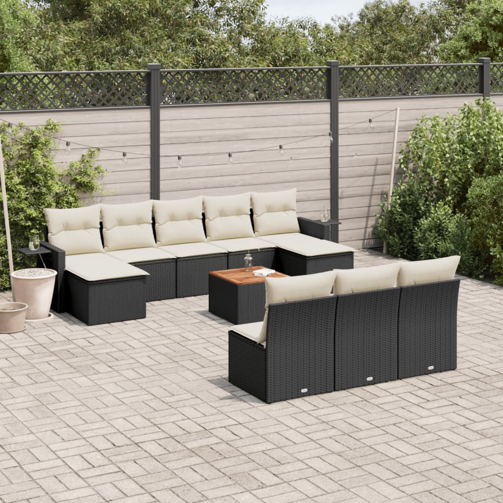 11 Pcs conjunto sofás de jardim c/ almofadões vime PE preto