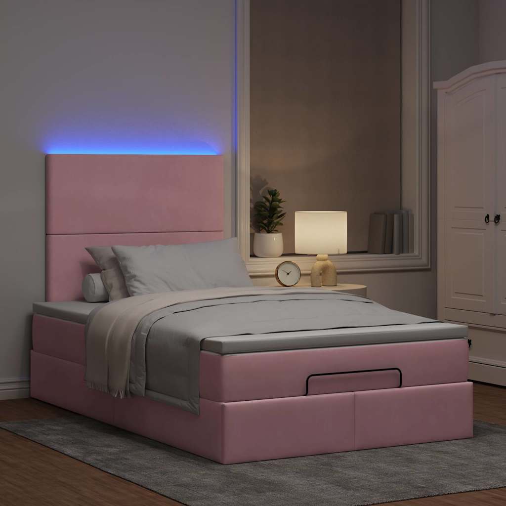 Moldura de cama otomana com colchões rosa 120x190 cm veludo