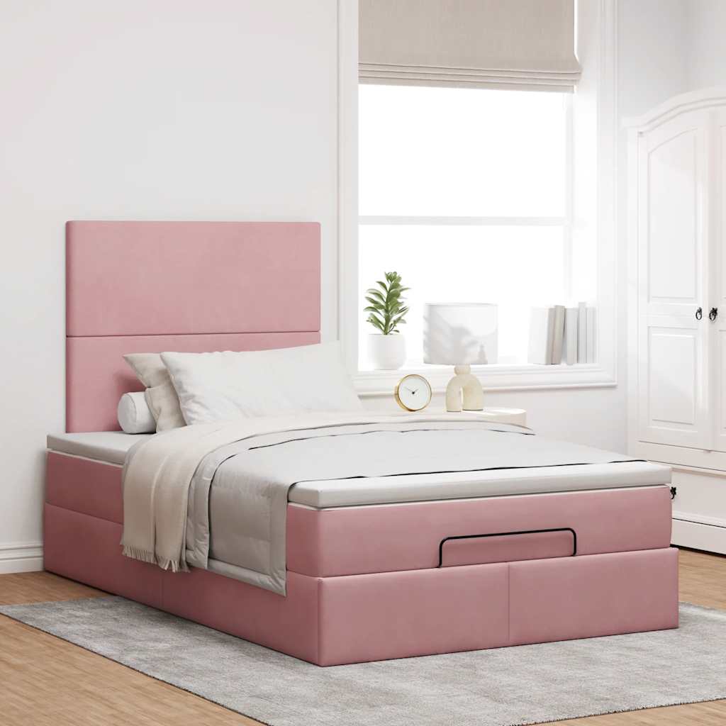 Moldura de cama otomana com colchões rosa 120x190 cm veludo