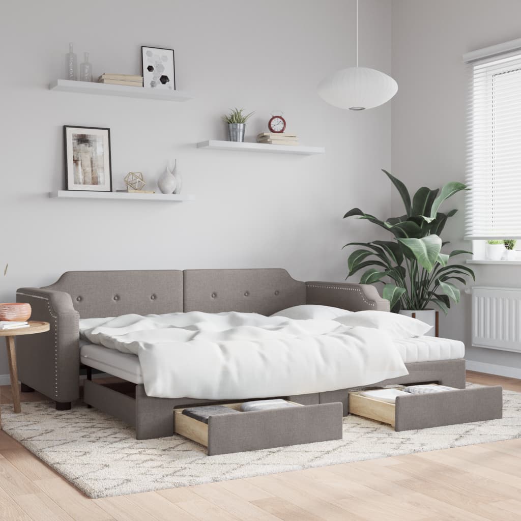 Sofá-cama c/ gavetão/gavetas 90x200 cm tecido cinza-acastanhado