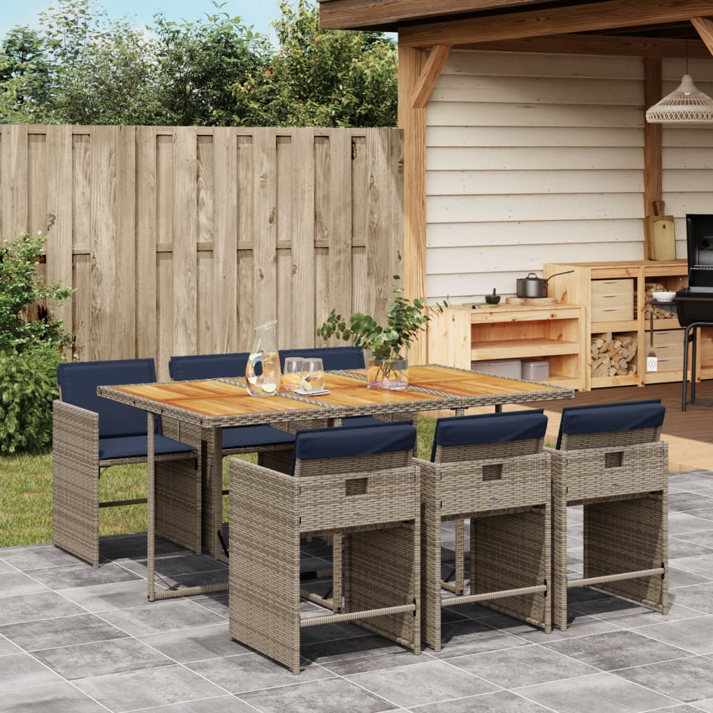 Conjunto de jantar para jardim com 7 peças e almofadas em rattan sintético cinza