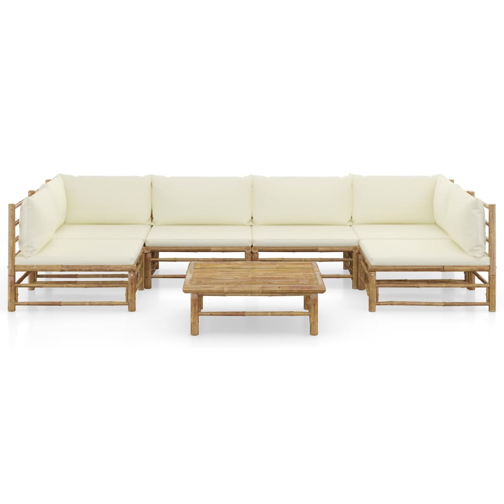 7 Pcs conj. lounge p/ jardim em bambu c/ almofadões branco nata