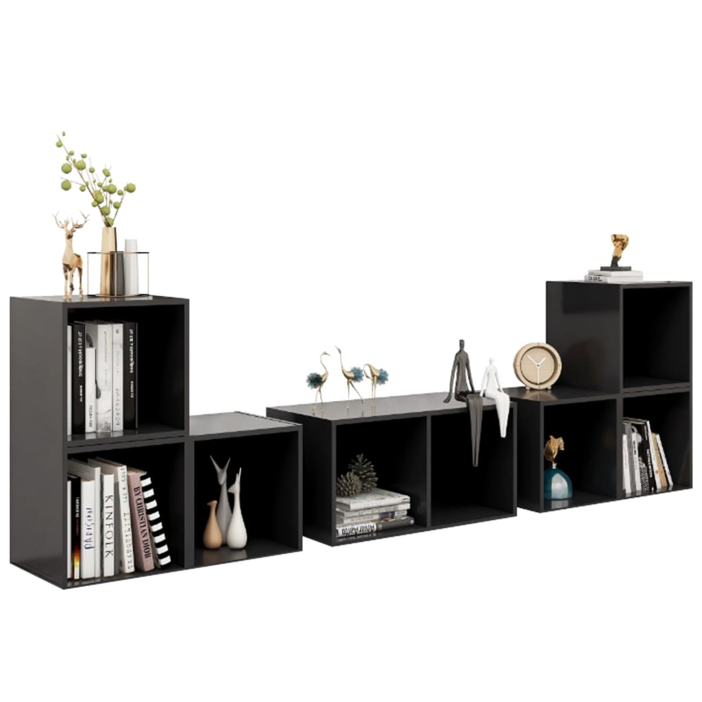 6 Pcs conjunto móveis de TV derivados madeira cinza brilhante