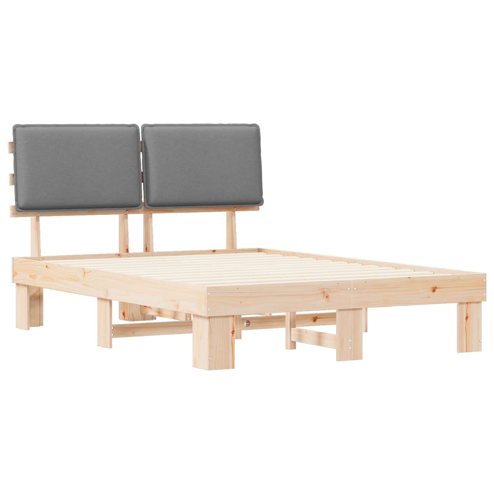 Estrutura de cama com cabeceira estofada cinzento-claro