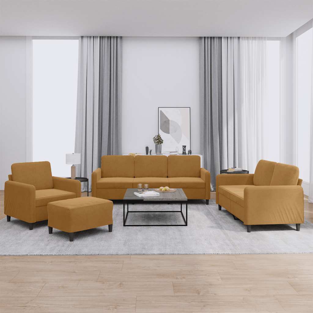 4 Pcs conjunto de sofás veludo castanho