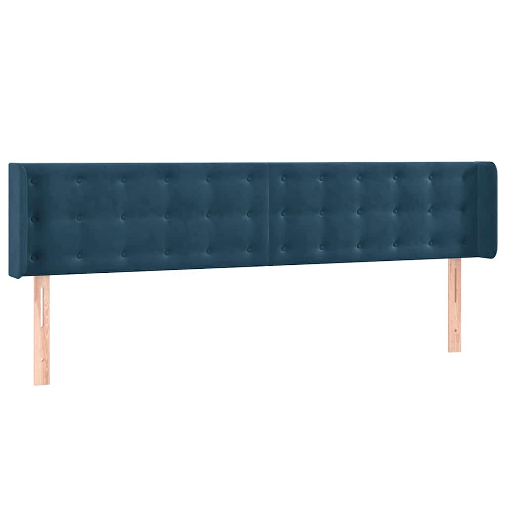 Cabeceira cama c/ luzes LED veludo 183x16x78/88 cm azul-escuro