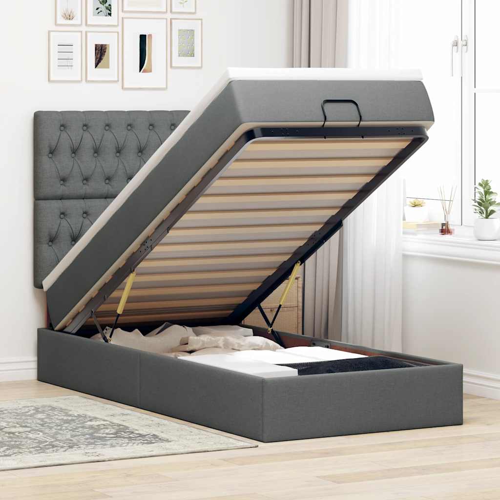 Cama otomana com colchão & leds 80x200cm tecido cinza-escuro