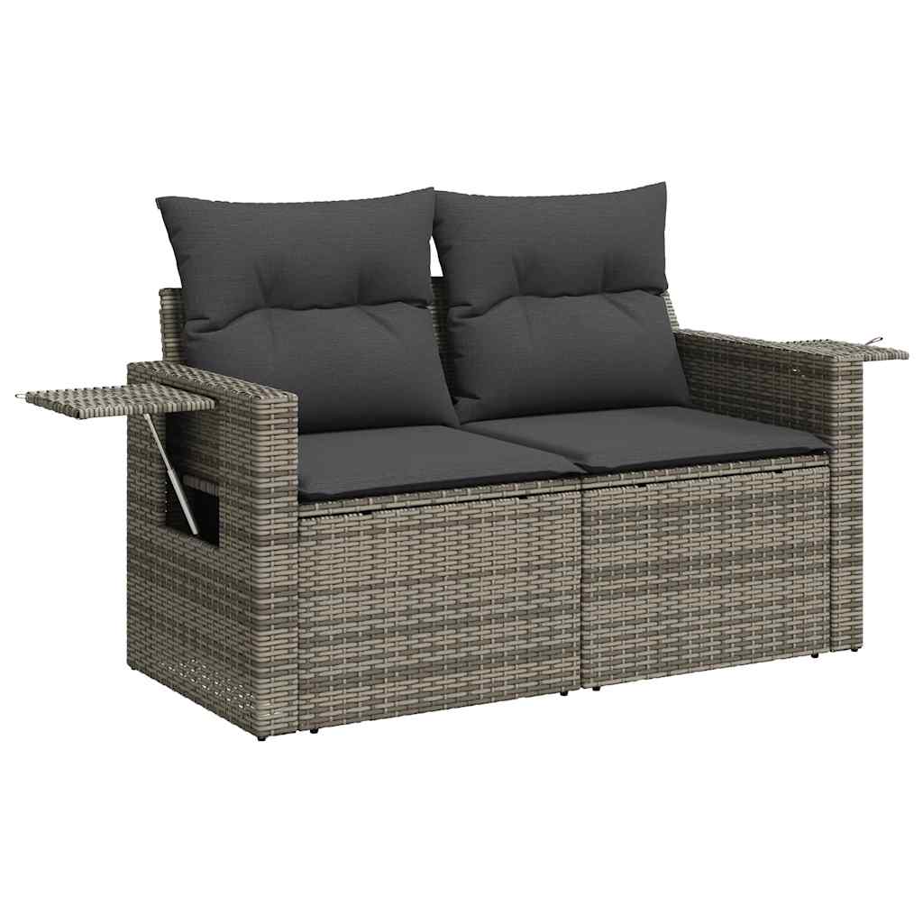 6 Pcs conjunto sofás de jardim com almofadões vime cinzento